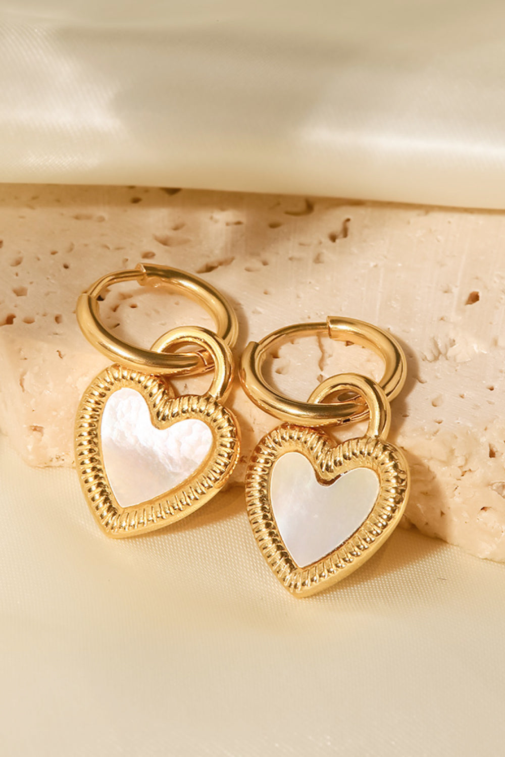 Inlaid Shell Heart Drop Earrings | AdoreStarr