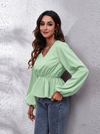 Balloon Sleeve Peplum Blouse | AdoreStarr