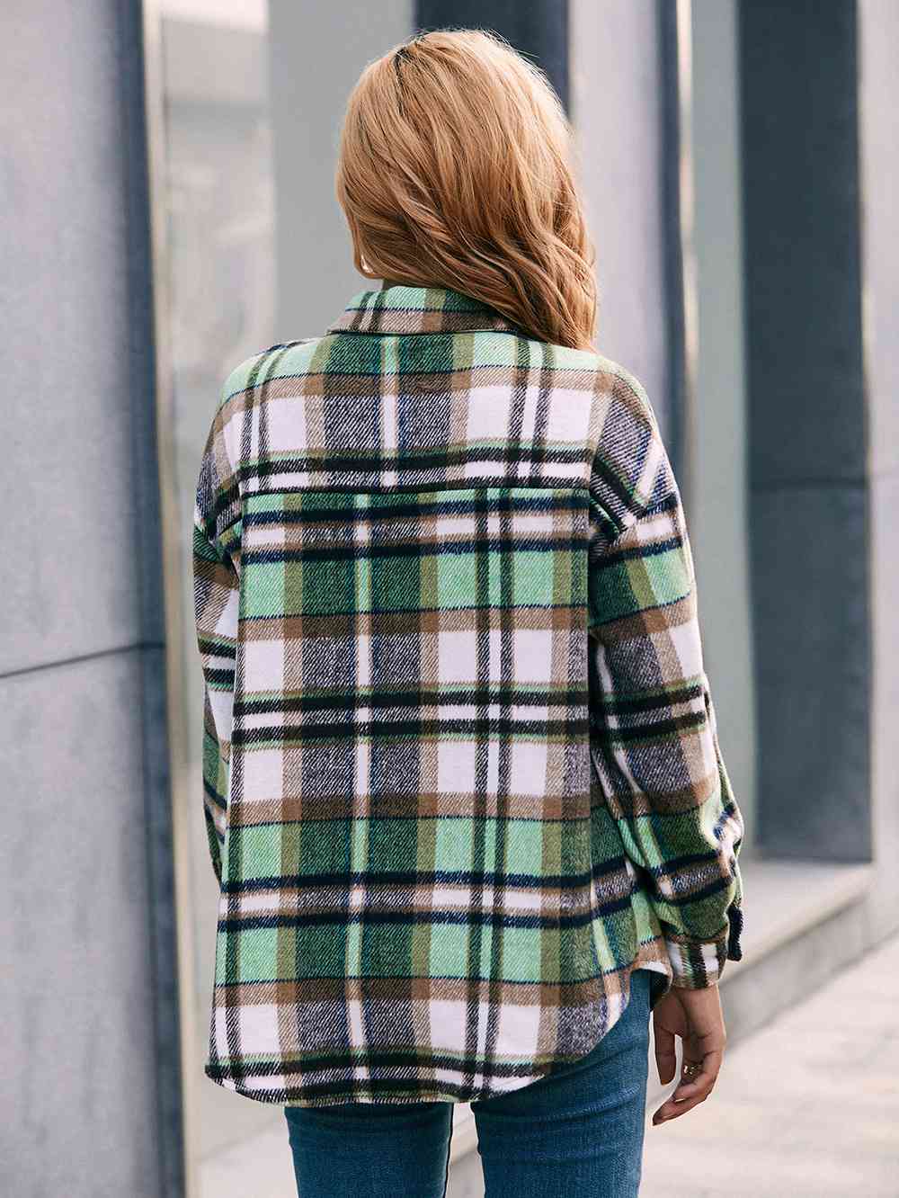 Plaid Button Down Curved Hem Shacket | AdoreStarr