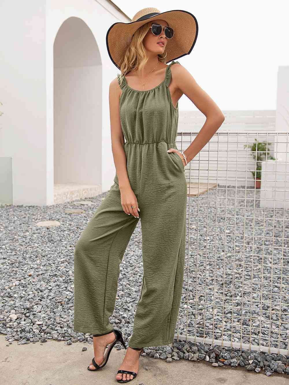 Round Neck Sleeveless Jumpsuit with Pockets | AdoreStarr