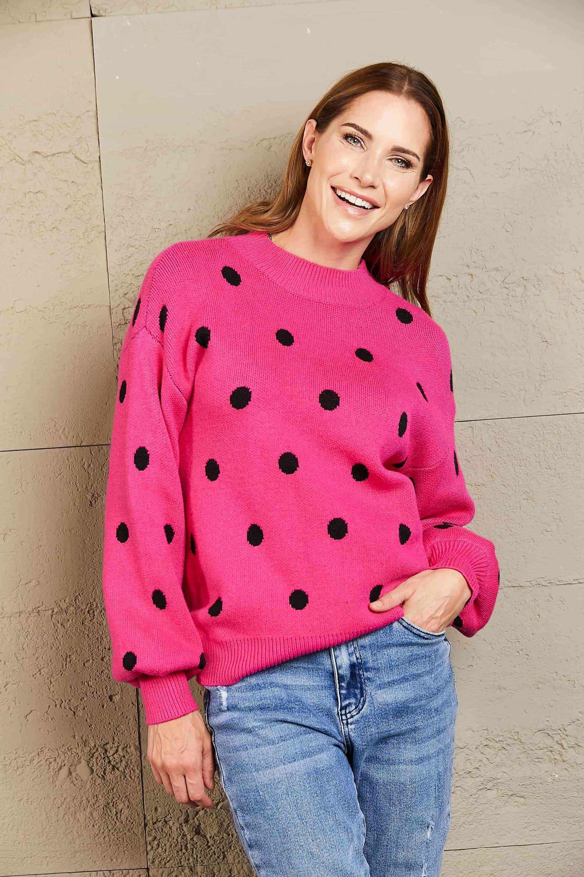 Polka Dot Dropped Shoulder Sweater | AdoreStarr