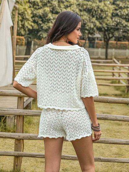 Eyelet Short Sleeve Top and Shorts Set | AdoreStarr