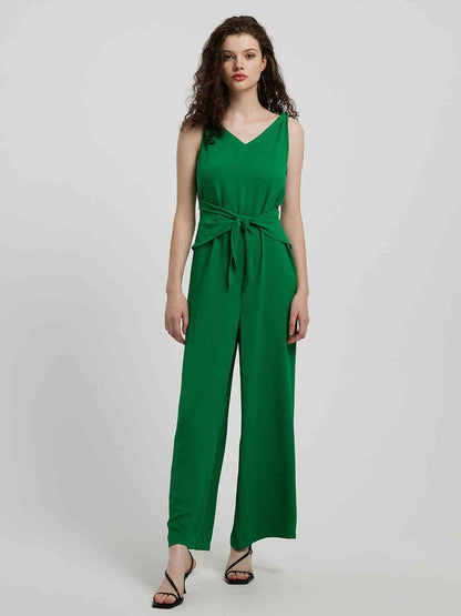 Knot Detail Tie Front Sleeveless Jumpsuit | AdoreStarr