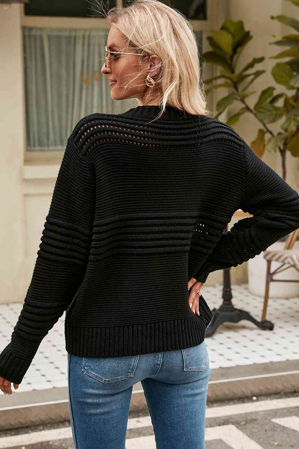 Round Neck Openwork Pullover Sweater | AdoreStarr