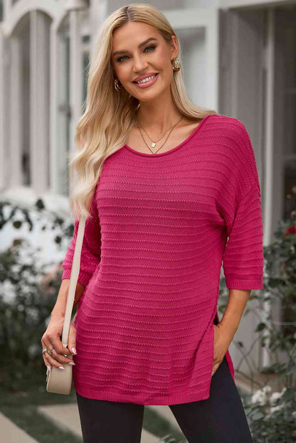 Dropped Shoulder Side Slit Pullover Sweater | AdoreStarr