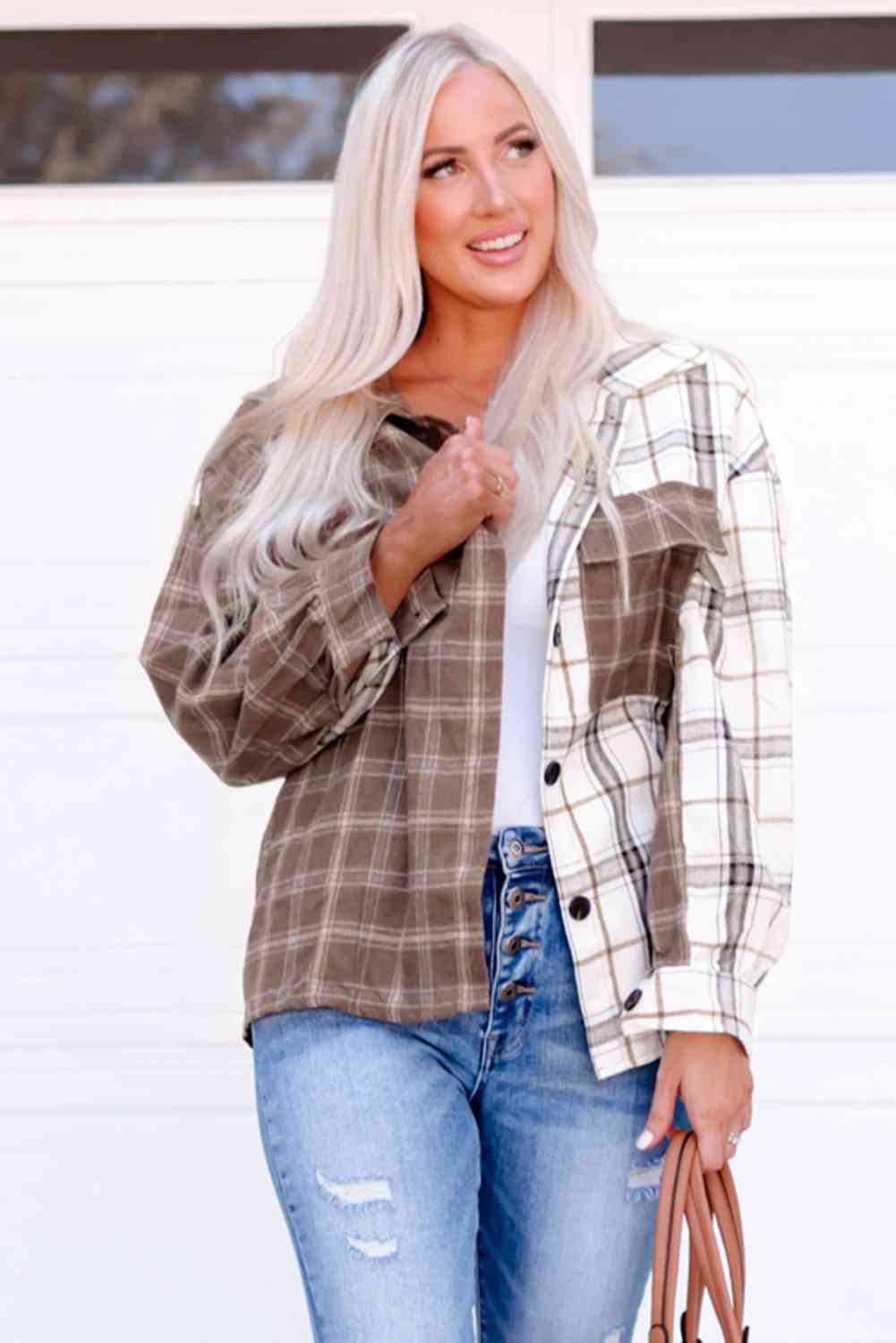 Plaid Contrast Button Up Shirt Jacket | AdoreStarr