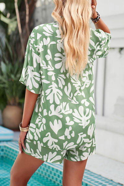 Printed Button Up Shirt and Shorts Set | AdoreStarr