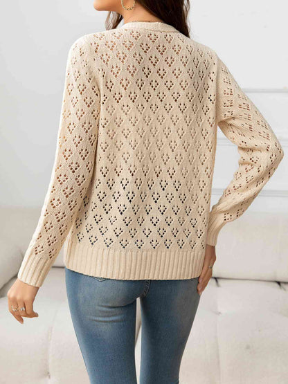 Openwork V-Neck Buttoned Knit Top | AdoreStarr