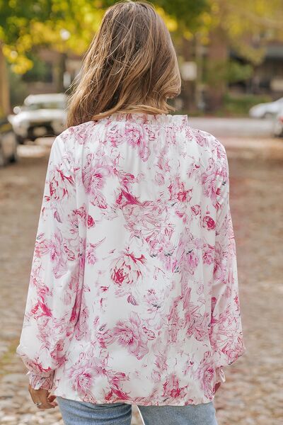 Floral Flounce Sleeve Blouse - Multicolor