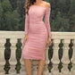 Long Sleeve Off-Shoulder Ruched Dress | AdoreStarr