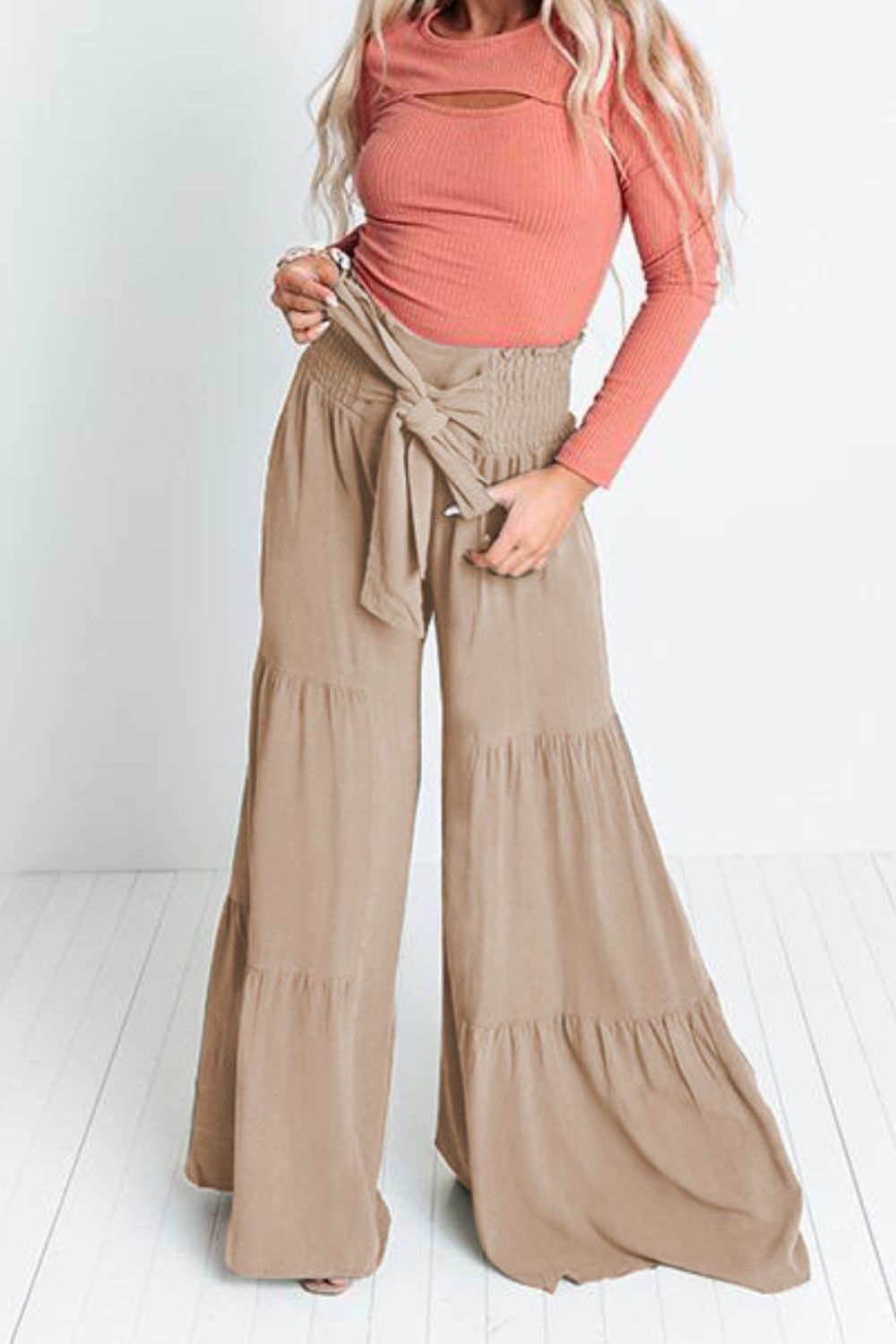 Tie Front Smocked Tiered Culottes | AdoreStarr