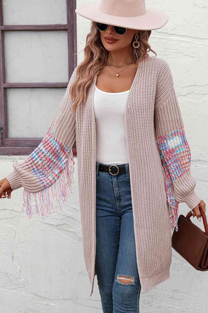 Fringe Sleeve Dropped Shoulder Cardigan | AdoreStarr