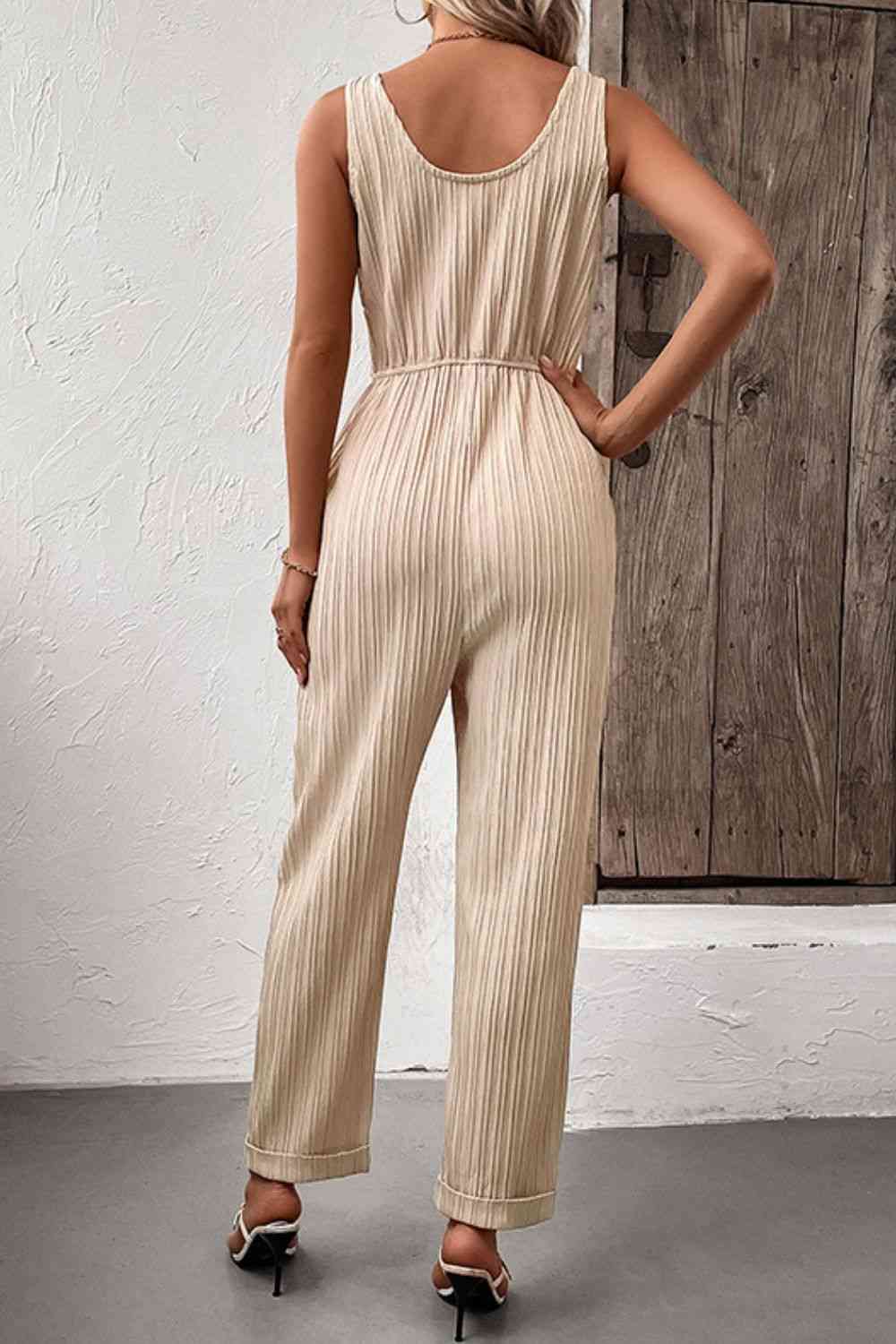 Textured Sleeveless Jumpsuit | AdoreStarr