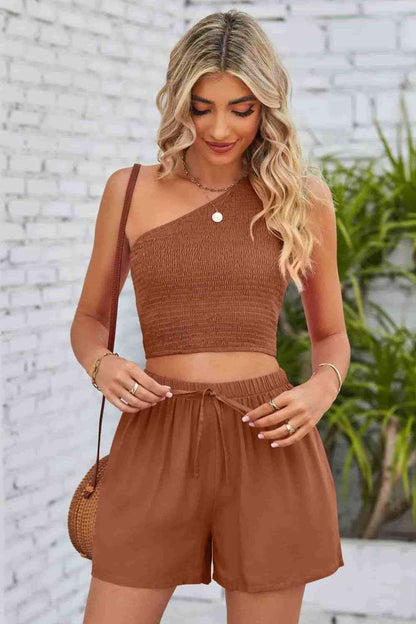 One-Shoulder Sleeveless Top and Shorts Set | AdoreStarr