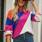 Color Block Round Neck Long Sleeve Sweater | AdoreStarr
