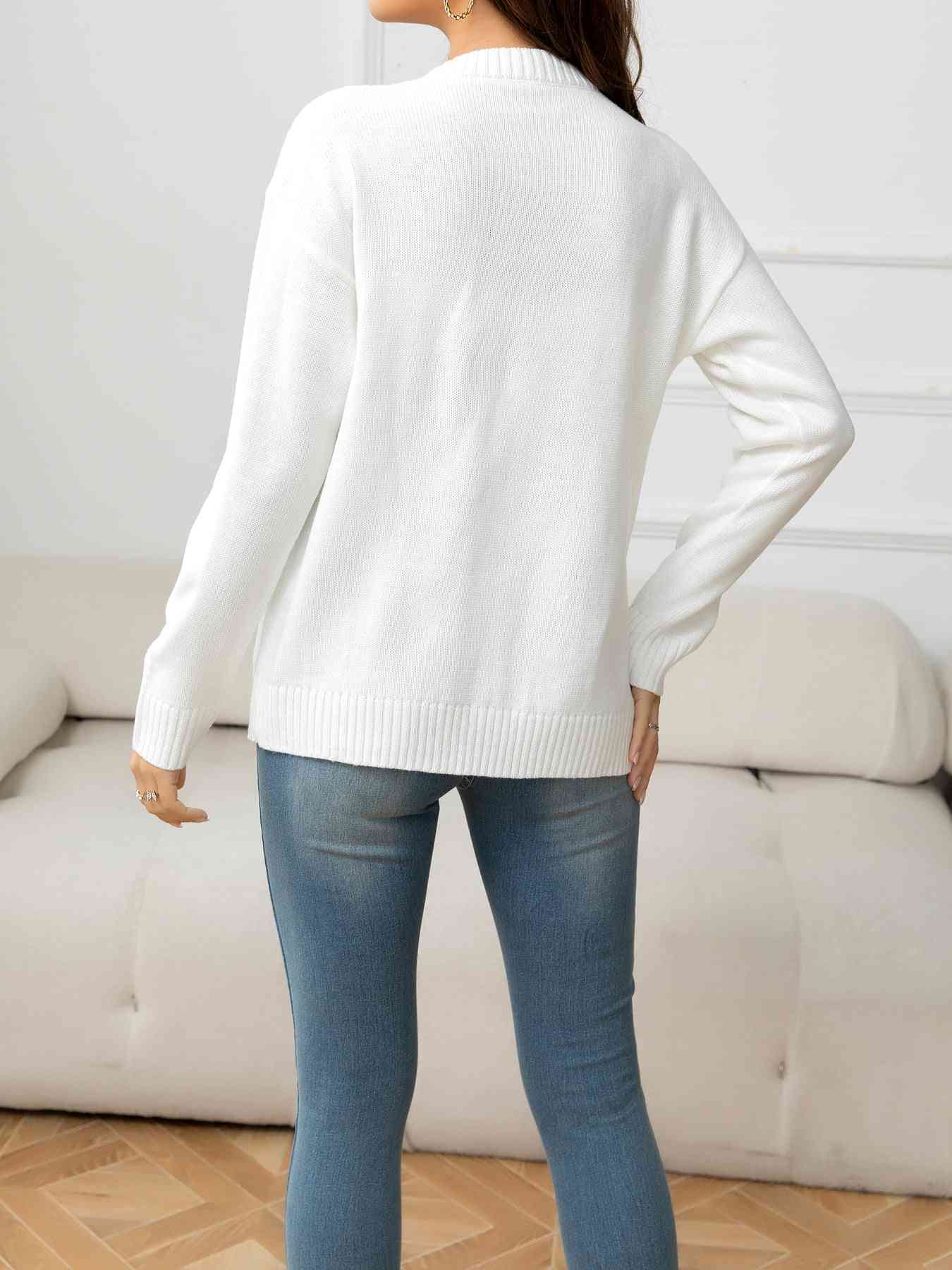 V-Neck Long Sleeve Buttoned Knit Top | AdoreStarr