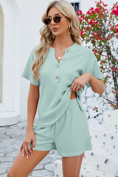 Notched Button Detail Top and Shorts Set | AdoreStarr