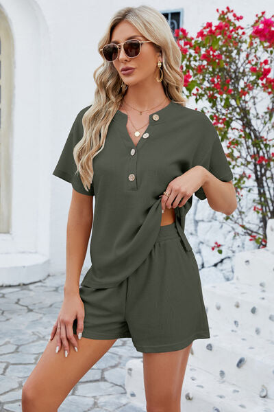 Notched Button Detail Top and Shorts Set | AdoreStarr