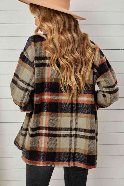 Plaid Pocketed Button Down Shacket | AdoreStarr