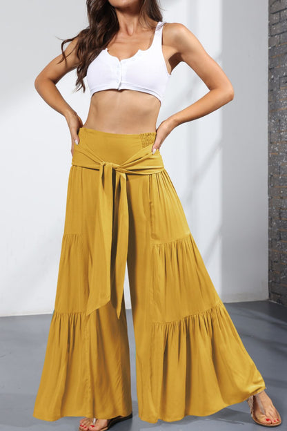 Tie Front Smocked Tiered Culottes | AdoreStarr