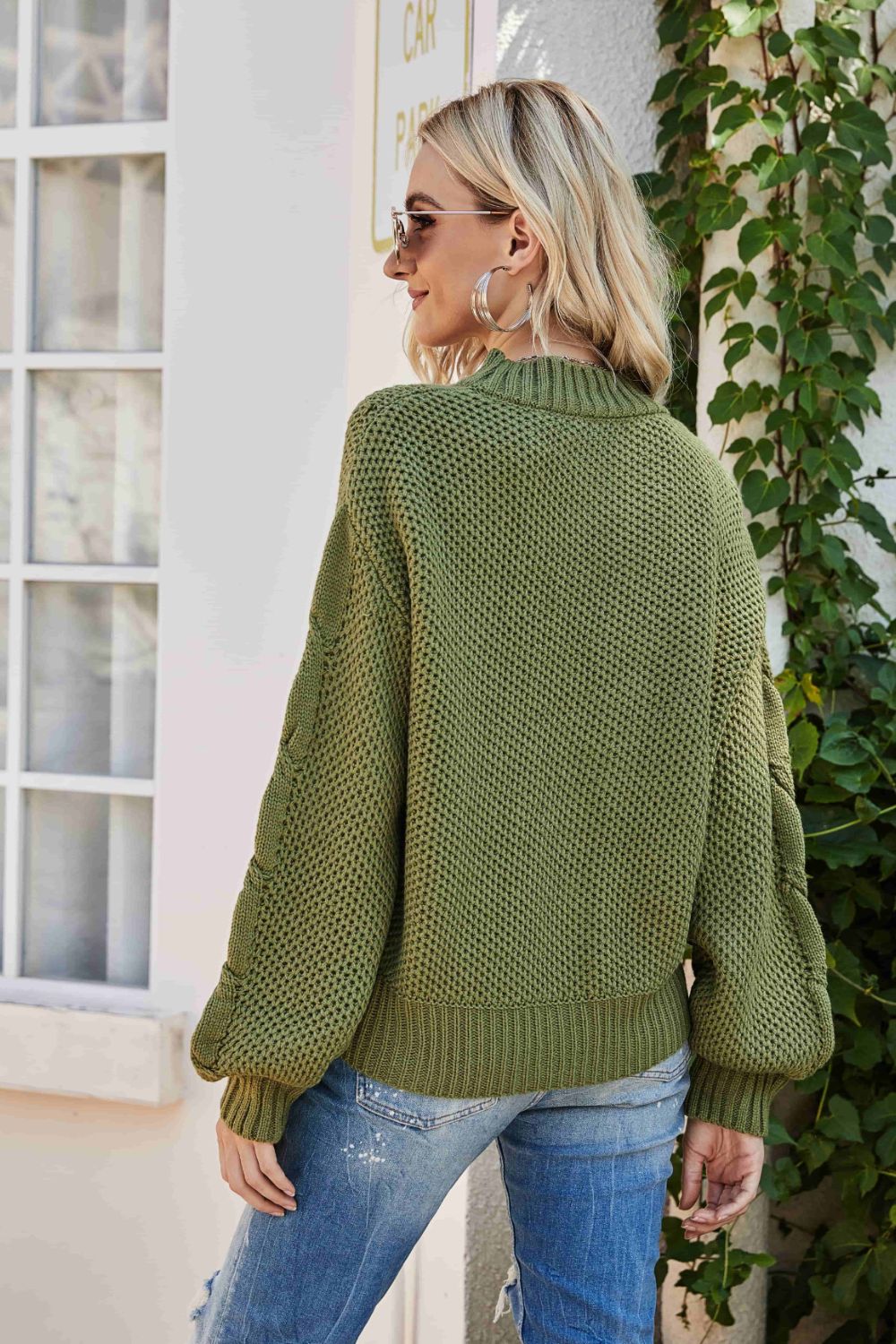 Mixed Knit Crewneck Drop Shoulder Sweater | AdoreStarr
