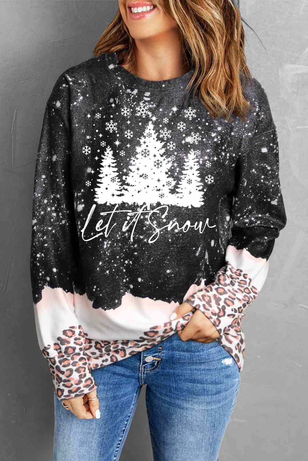 LET IT SNOW Graphic Leopard Sweatshirt | AdoreStarr