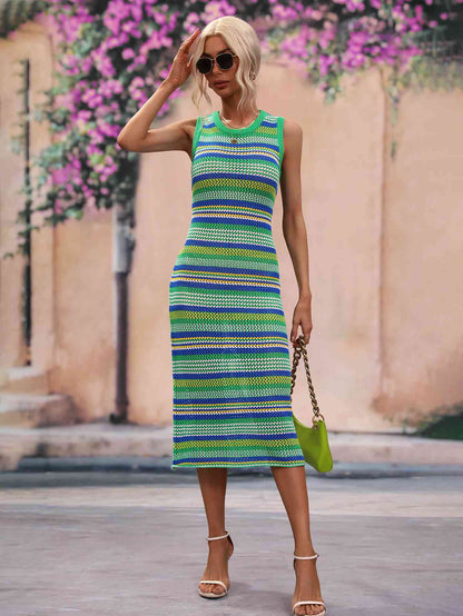 Striped Sleeveless Midi Cover-Up Dress -