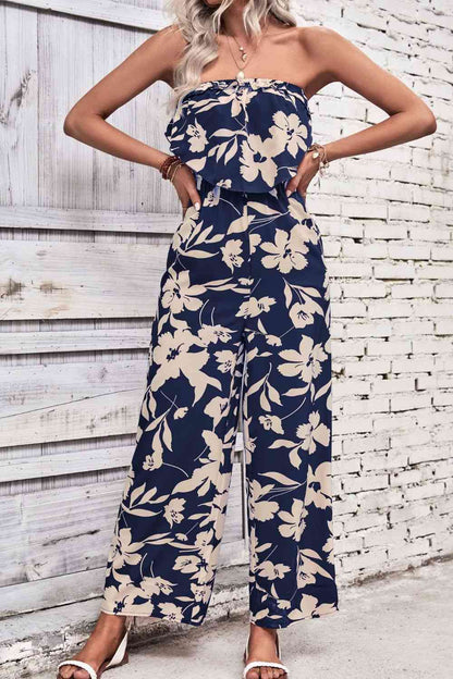 Floral Strapless Wide Leg Jumpsuit | AdoreStarr