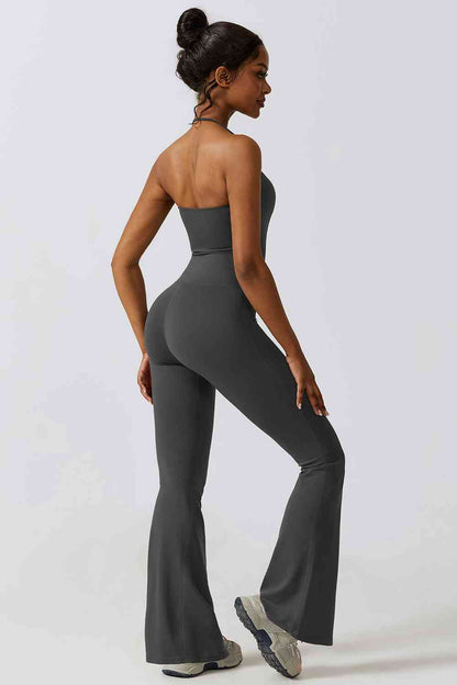 Halter Neck Flare Sport Jumpsuit | AdoreStarr