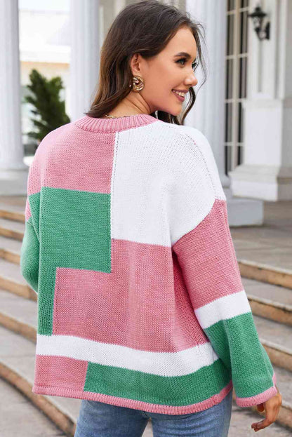 Color Block Dropped Shoulder Sweater - Multicolor