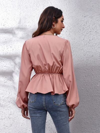 Balloon Sleeve Peplum Blouse | AdoreStarr