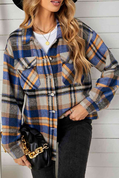 Plaid Pocketed Button Down Shacket | AdoreStarr