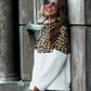 Leopard Color Block Half-Zip Collar Teddy Sweatshirt | AdoreStarr