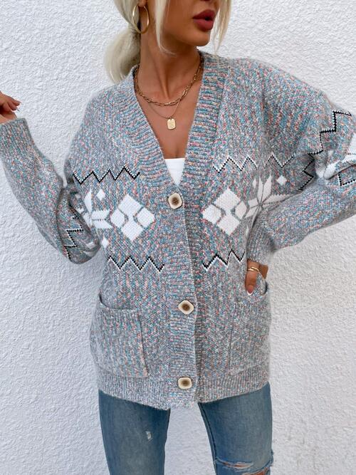 Heathered Pocketed Button Up Cardigan | AdoreStarr