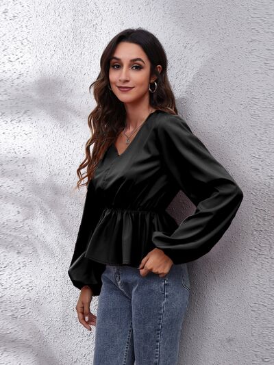 Balloon Sleeve Peplum Blouse | AdoreStarr