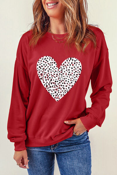 Heart Round Neck Sweatshirt | AdoreStarr