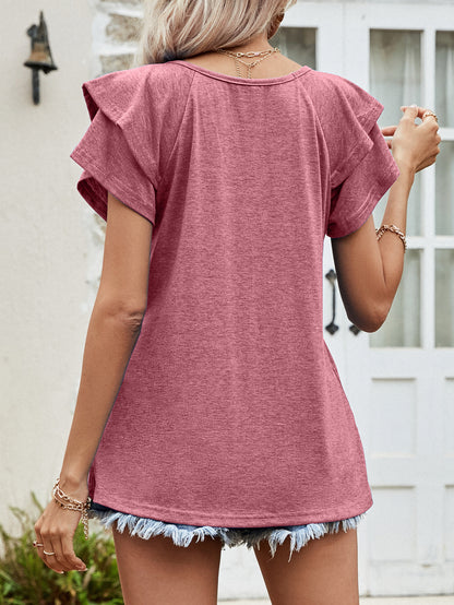 Layered Flutter Sleeve V-Neck Top | AdoreStarr