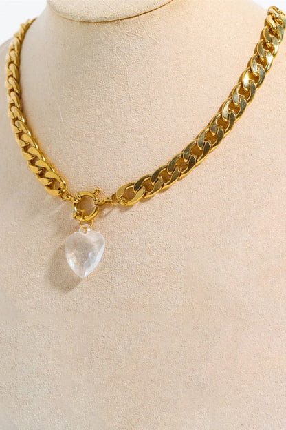 Heart Pendant Chain Necklace - Gold One Size