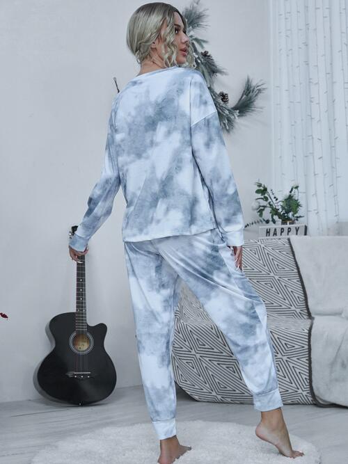 Tie-Dye Top and Drawstring Pants Lounge Set | AdoreStarr