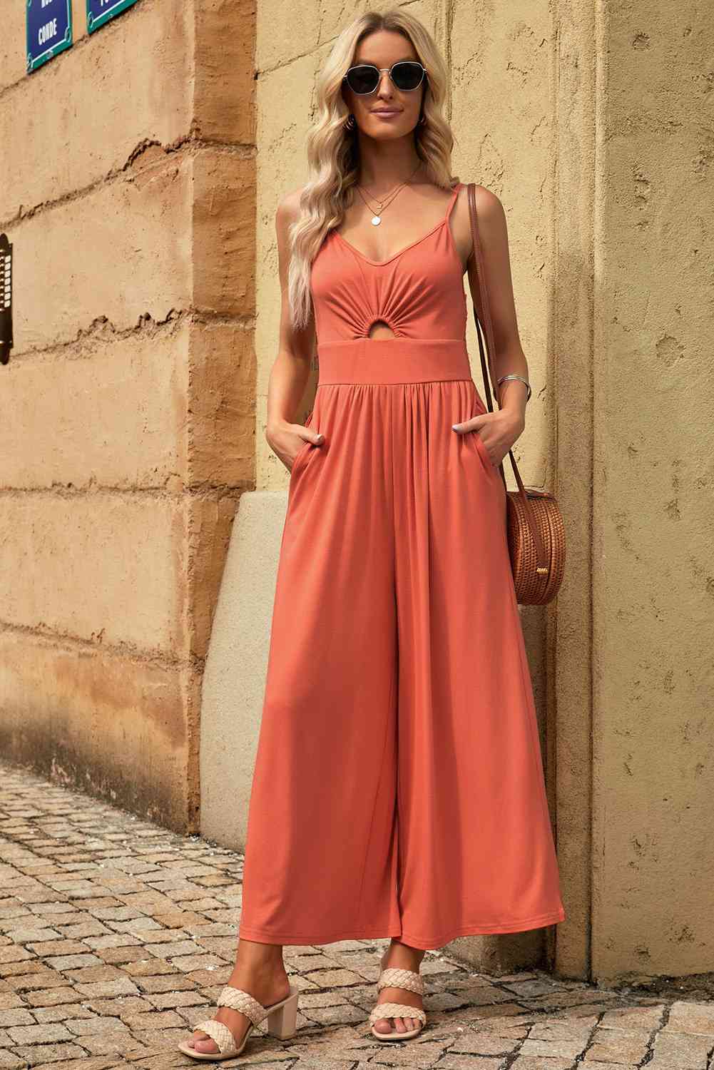 Smocked Spaghetti Strap Wide Leg Jumpsuit | AdoreStarr