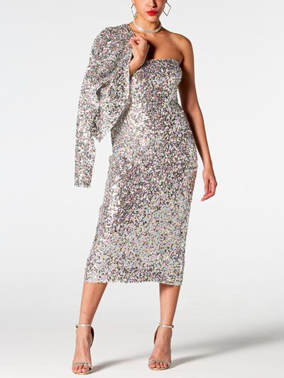 Sequin Cardigan and Straight Dress Set | AdoreStarr