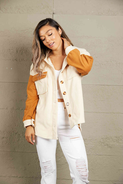 Contrast Button-Up Fleece Jacket | AdoreStarr