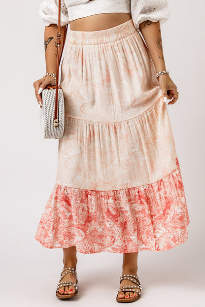 Floral Colorblock Midi Skirt | AdoreStarr