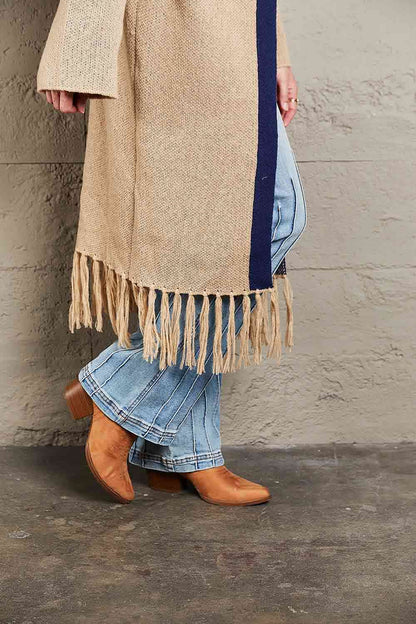 Geometric Fringe Hem Open Front Duster Cardigan | AdoreStarr