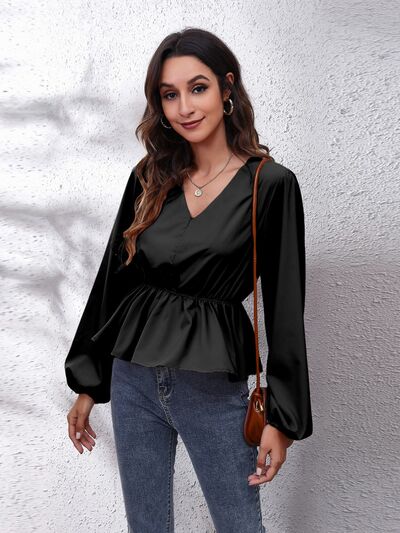 Balloon Sleeve Peplum Blouse | AdoreStarr