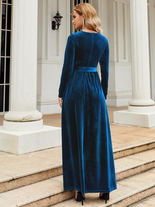 Tie Front Long Sleeve Maxi Dress | AdoreStarr