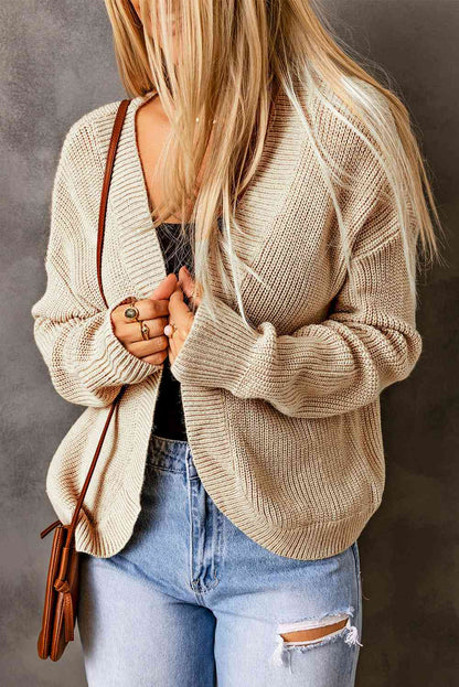 Open Front Drop Shoulder Rib-Knit Cardigan | AdoreStarr