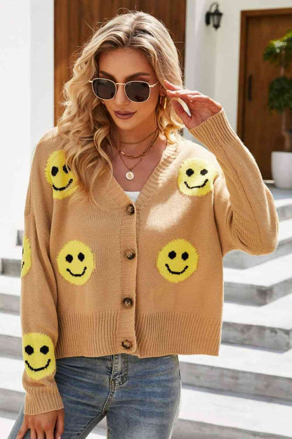 Smiley Face Ribbed Trim Cardigan | AdoreStarr