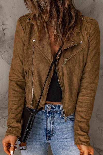 Vegan Suede Zip Detail Jacket | AdoreStarr