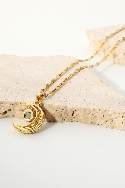 Inlaid Moon Pendant Necklace | AdoreStarr